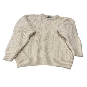 ARAN CRAFTS Vintage Cable Knit Fisherman Sweater Pure New Wool Ireland Cream M